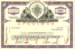 American Crystal Sugar Co. - Specimen Stock Certificate